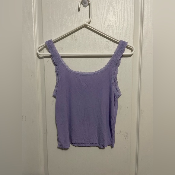3 for $10 | Purple American Eagle Laced-trimmed Strap Rib Tank Top - Picture 2 of 5